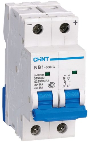 Выключатель автоматический CHINT NB1-63DC 2п 63А C 6кА DC500В картинка
